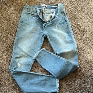 Frame Denim Light Blue Distressed Ankle Crop Jeans